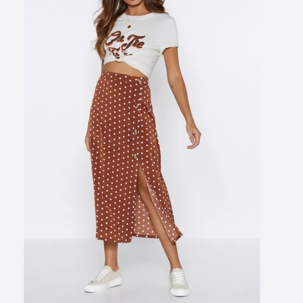 Nasty Gal dots of luck polka dot midi skirt size 4